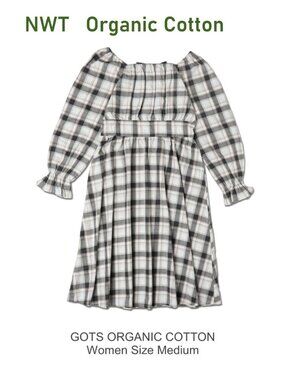 MAKEMAKE Organic Ruffle Dress Long Sleeve - Plaid Checks